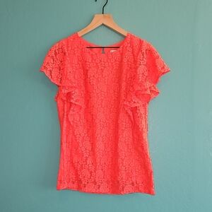 Merona Vibrant Coral Lace Blouse with Flutter Sleeves